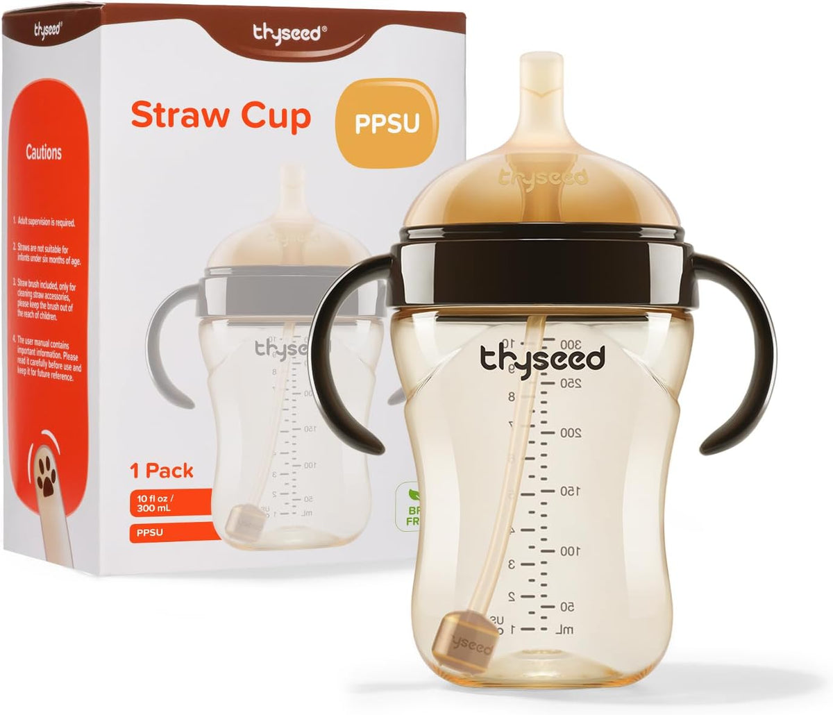 Thyseed Spill-Proof Weighted Straw Sippy Cup, Baby Transition Trainer, Soft Silicone Spout, BPA-Free, 6m+, 10 oz, 1 Pack