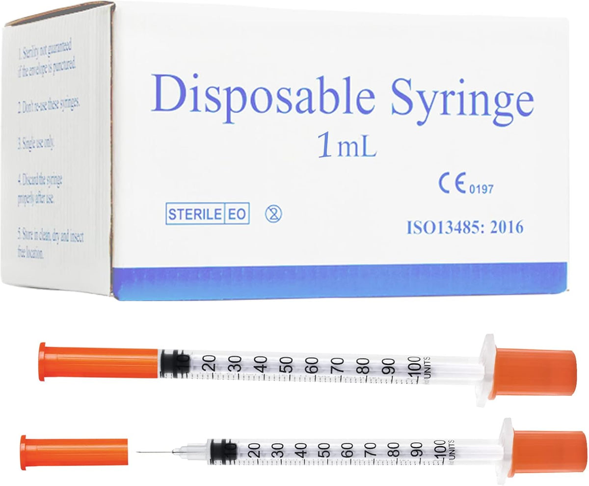 U-100 1ml 31 Gauge 5/16" Syringe, Individually Packed 100 PACK