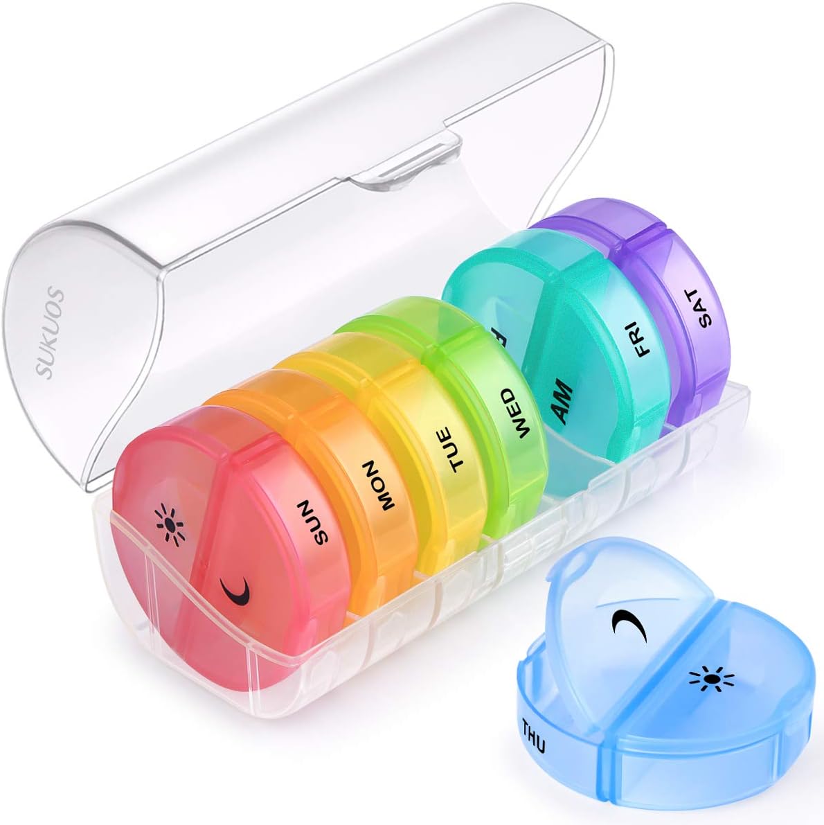 Sukuos Large Weekly Pill Organizer 2 Times a Day, Daily Pill Box 7 Day Easy to Open with Double Protection, AM PM Pill Case for Medicine/Vitamin/Fish Oil/Supplements