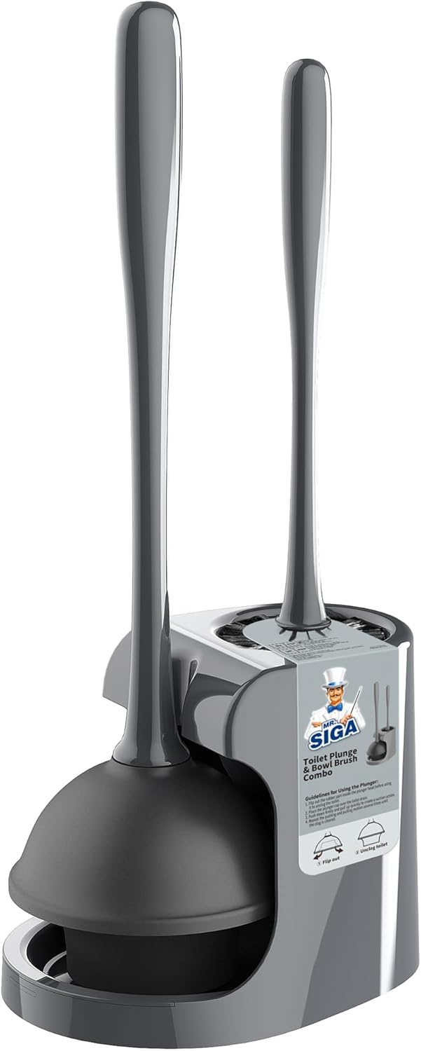 MR.SIGA Toilet Plunger and Bowl Brush Combo for Bathroom Cleaning, Black