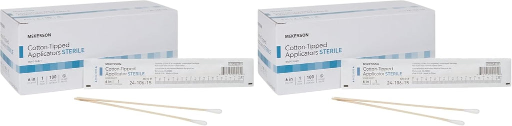 McKesson Cotton Tipped Applicator, Long Sterile Medical Swabs, 6 in, 100 ct