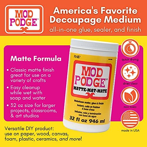 Mod Podge Matte Sealer, Glue & Finish: All-in-One Craft Solution- Quick Dry, Easy Clean, for Wood, Paper, Fabric & More. Non-Toxic - Craft with Confidence, Made in USA, 32 oz., Pack of 1