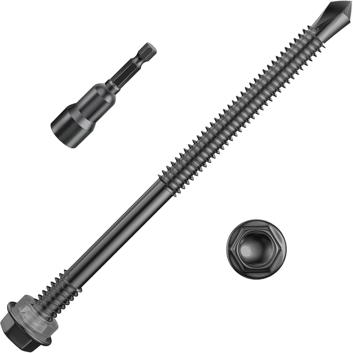 Wensilon (300Pcs) #8×3/4" Hex Washer Head Self Drilling Screws, 410 Stainless Steel Metal SheetScrews，TEK Screws, Sheet Metal Self Tapping Screws