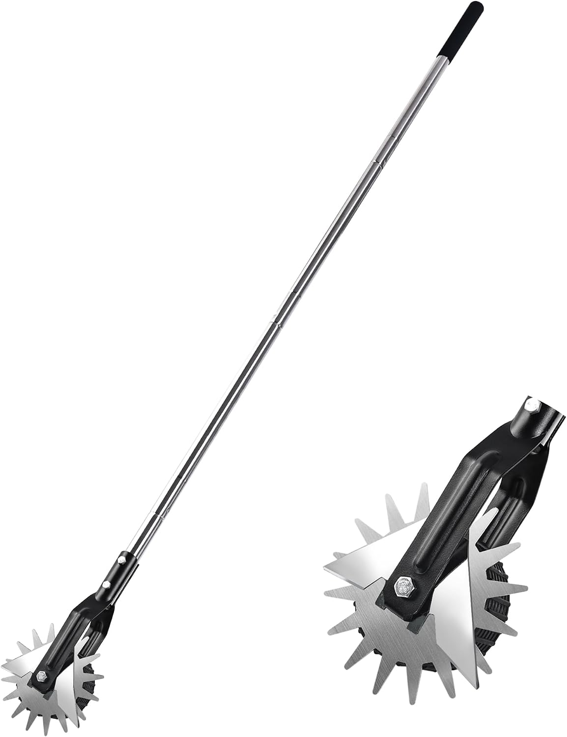 BARAYSTUS Wheel Rotary Edger Lawn Tool, Grass Edge Trimmer, Sidewalk Manual Lawn Edger, Strong 3 Sections Stainless Steel Handle with Cushion Grip, 58.3-Inch