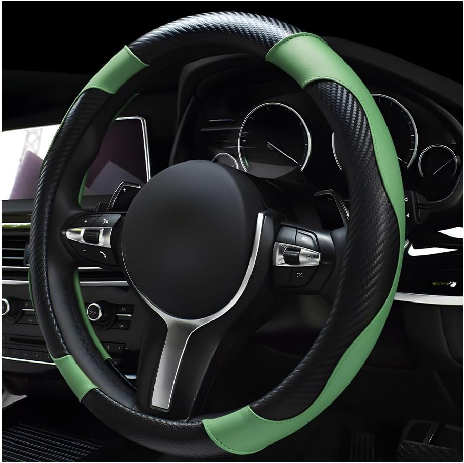 povtii Car Steering Wheel Cover, 15 Inch Leather Breathable Auto Steering Wheel Protector, Comfortable Non-Slip Vehicle Steering Wheel Covers, Universal Interior Car Accessories (Black+Pink)