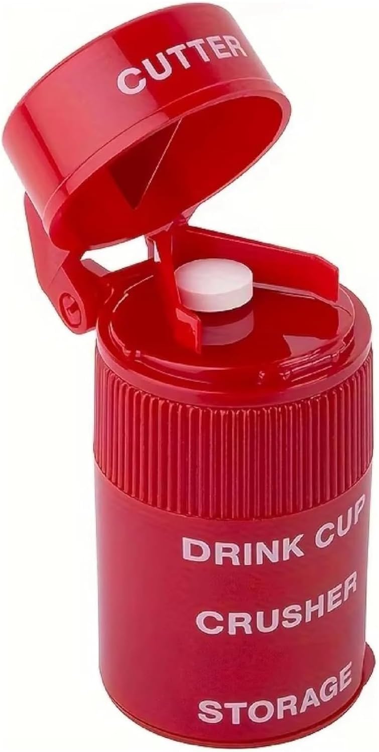 EZY DOSE 3 Compartment Pill Crusher, Cutter and Grinder, Daily Usage, Safely Cut Pills, Vitamins, Tablets, Accurate and Easy Cutting, Stainless Steel Blade, Removable Drinking Cup, Blue, BPA Free