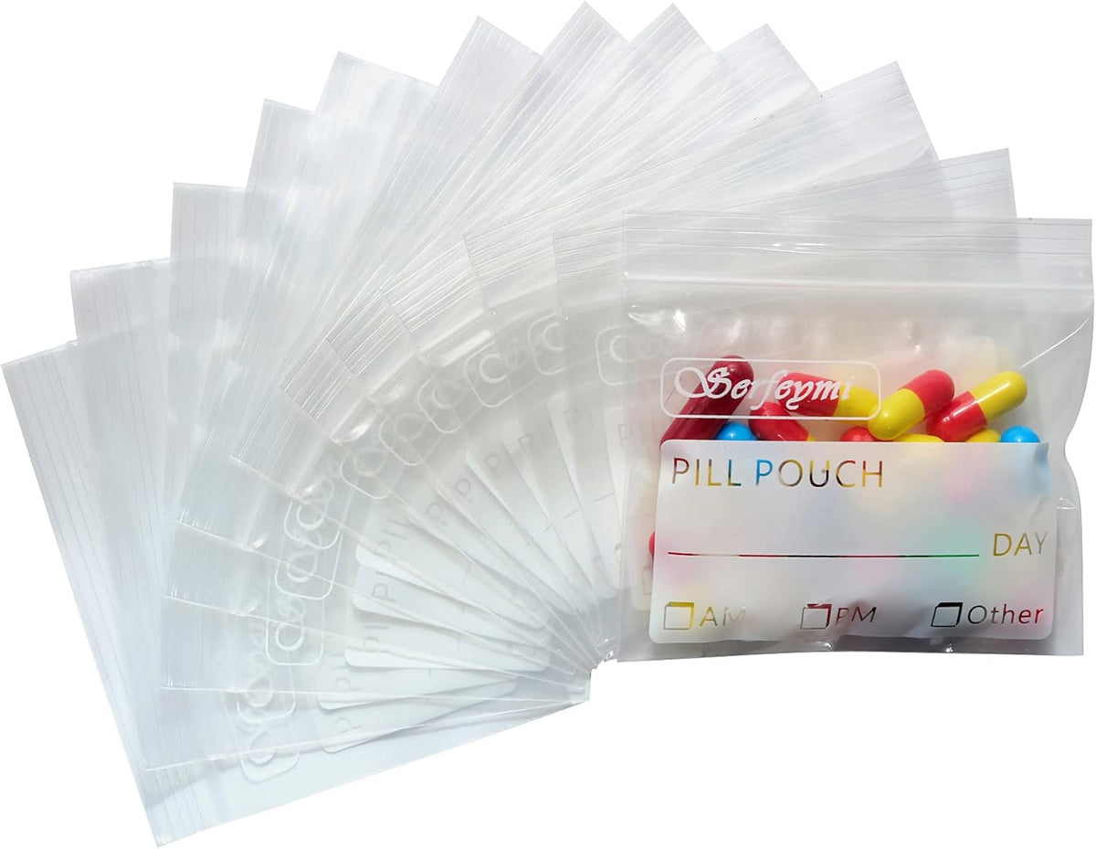 Serfeymi Pill Bags for Travel Pill Pouch Organizer Pack of 120, 3 x 2.75 in
