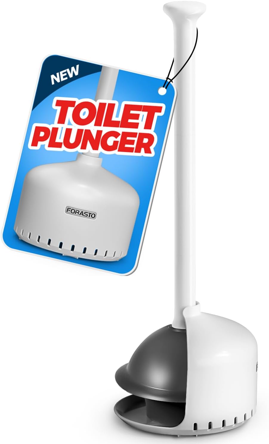 FORASTO Toilet Plunger with Holder - Heavy Duty Bathroom Cleaning Tools