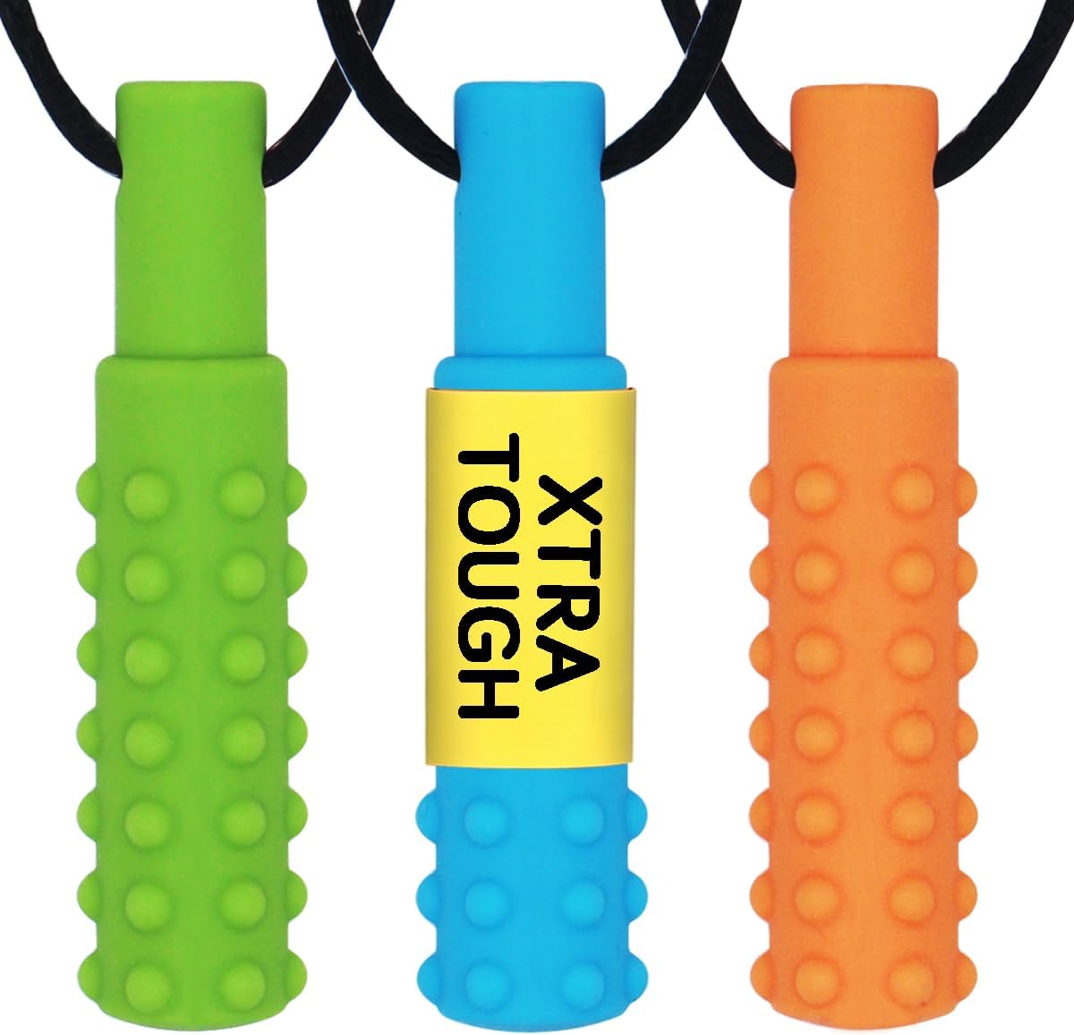 Xtra Tough (XT) Sensory Chew Necklace (3 Pack) - Sensory Oral Motor Aids Teether Toys for Autism, ADHD, Baby Nursing or Special Needs- Designed for Moderate & Aggressive Chewer
