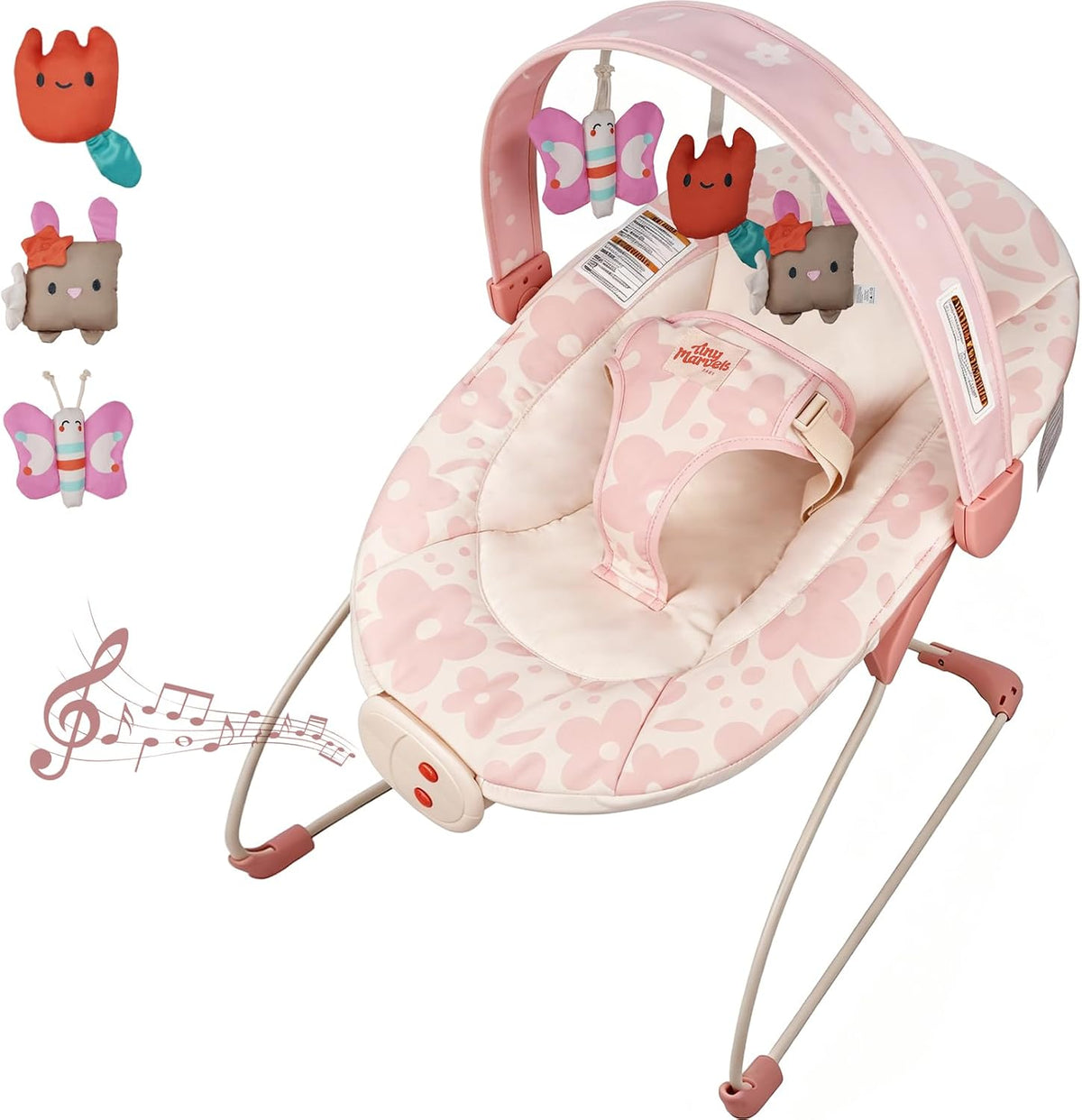 Tiny Marvels Baby Bouncer, Baby Bouncer Seat with Music for 0-6M, 20lbs