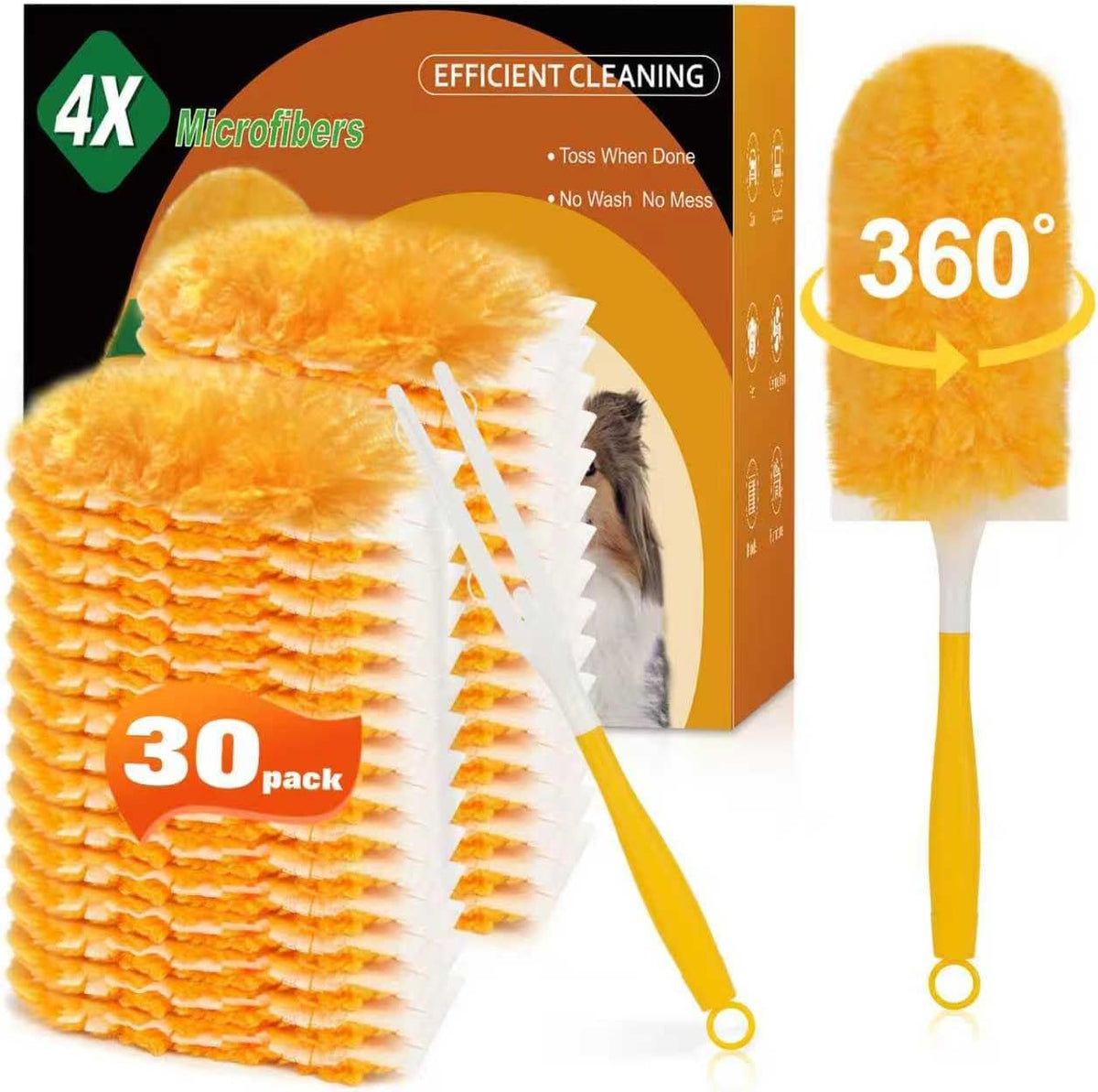 6 ft Extendable Duster Handle with 20 Pcs, 360° Heavy Duty Duster Refills Kit for Swiffer, 4X Electrostatic Microfiber for Cleaning Home, Effortlessly Reach Ceilings, Fans & Hard-to-Reach Areas