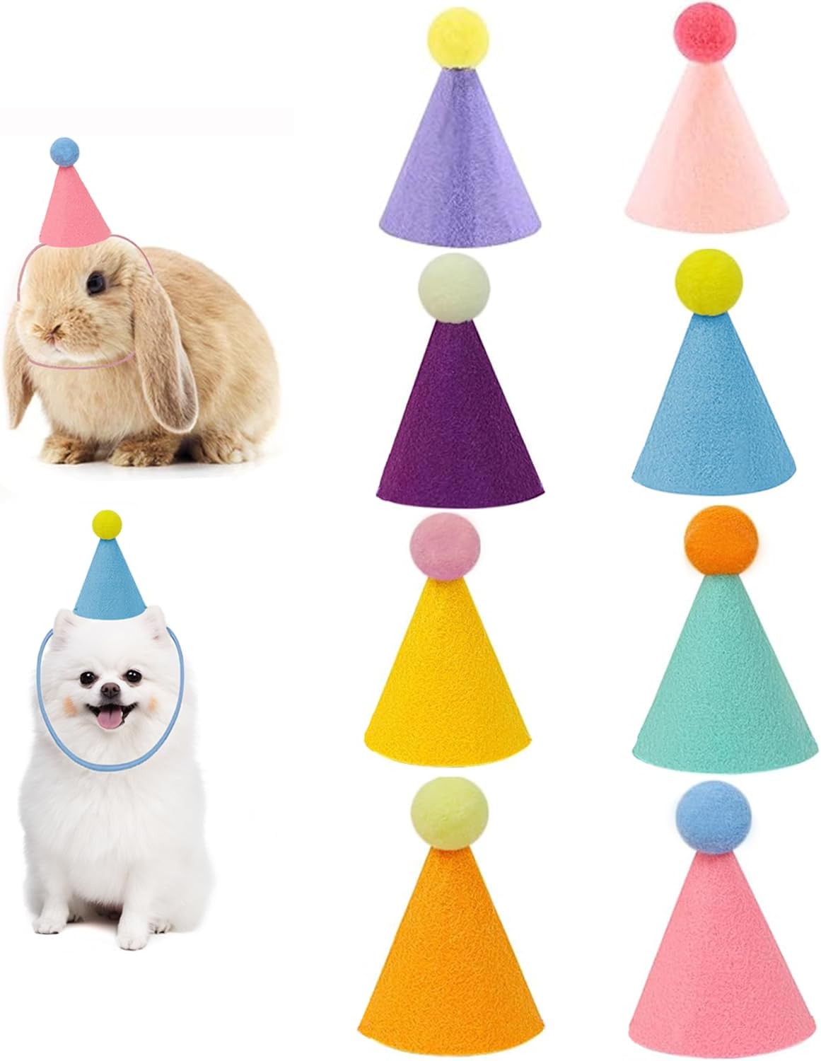 Mini Party Hats, Birthday Party Cone Hats Dolls Dog Cat Rabbit Puppies Assorted Animal Birthday