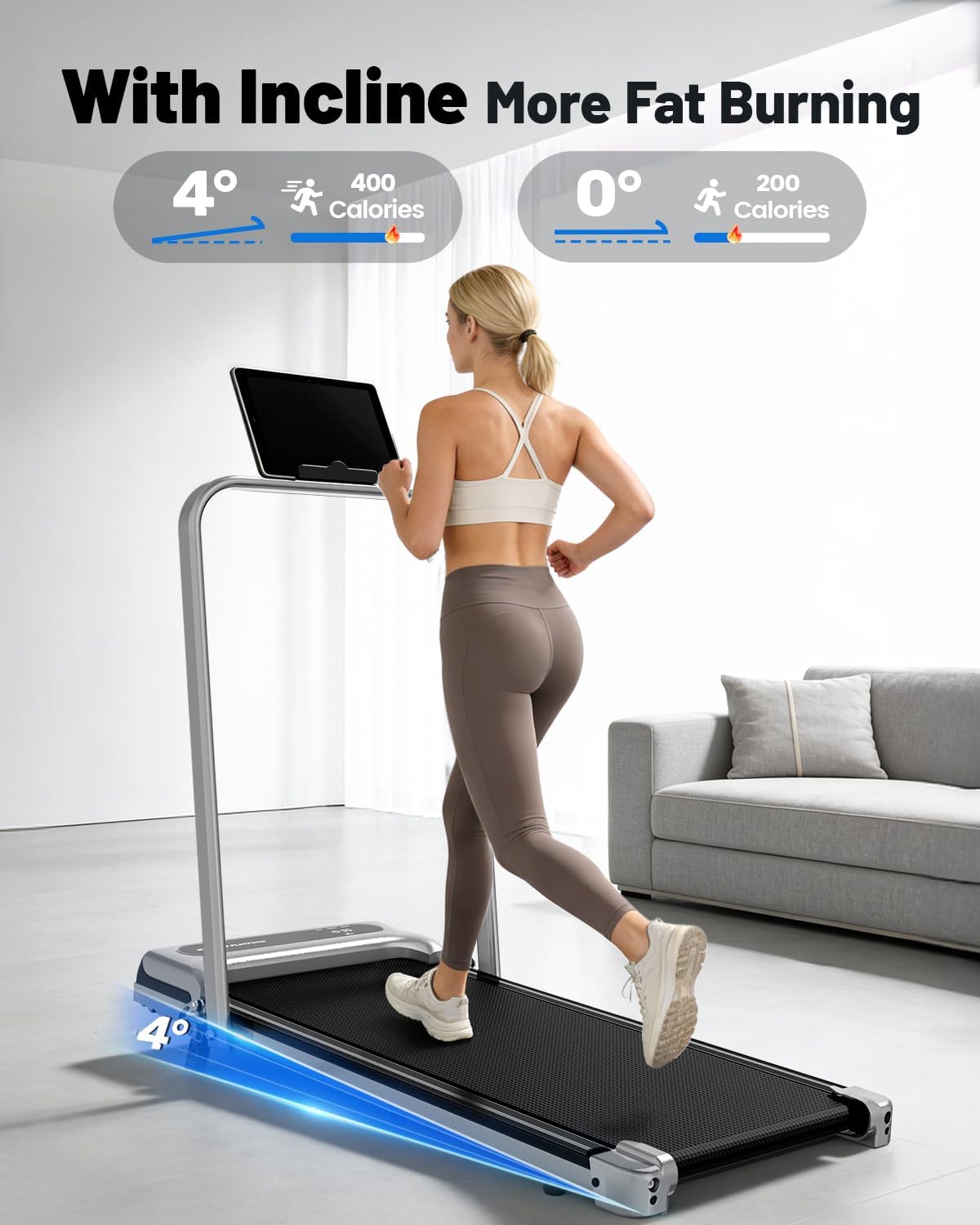 Yagud Walking Pad, Walking Pad Treadmill for Home Office, Portable Under Desk Treadmill with Remote Control and LED Display, Walking Jogging Running Machine