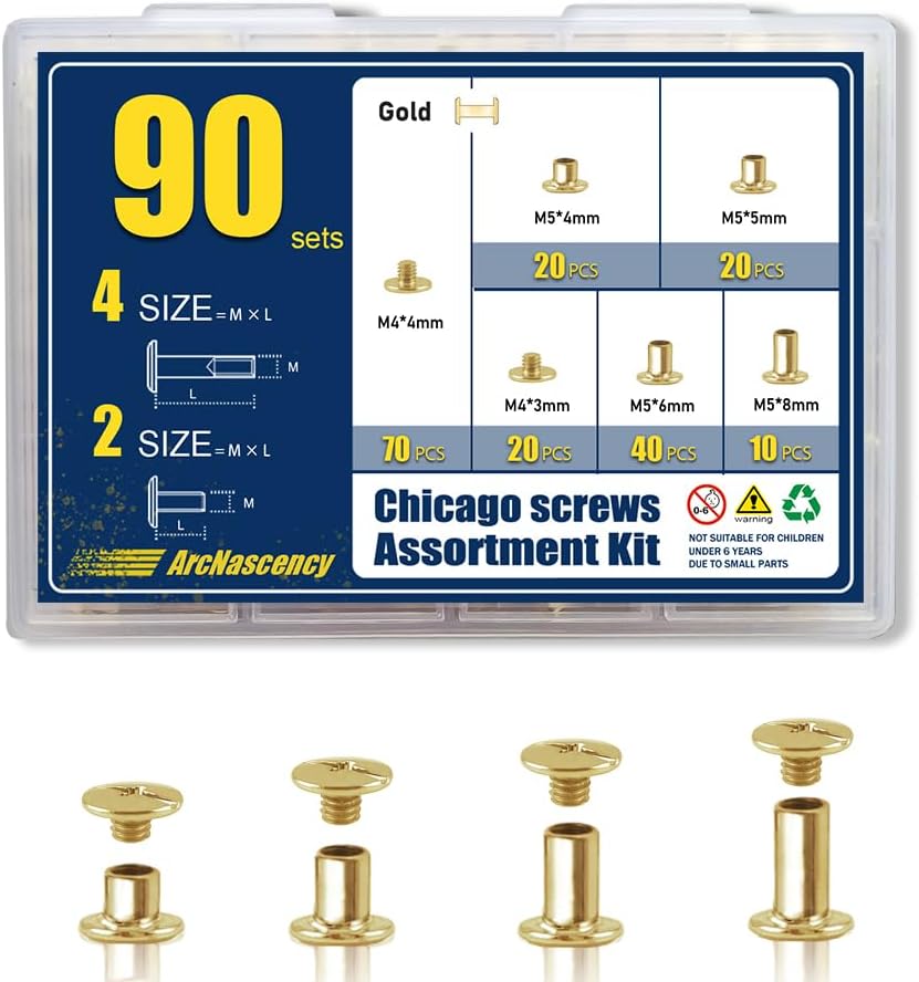 130 Sets Gunmetal Black Chicago Screws Leather Rivets Kit, 7 Sizes (M5*4,5,6,8,10,12,15) & 3 Screw Lengths (M4*3,4,5) for Belts, Bookbinding, DIY Leather