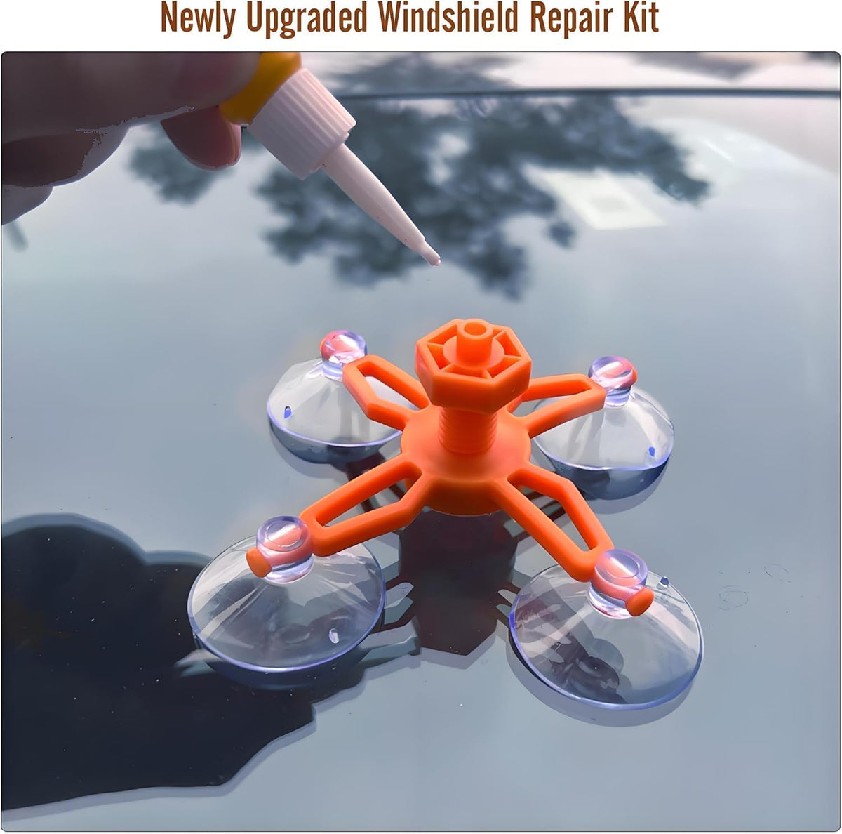 Windshield Chip Repair Kit, Windshield Repair Kit with Enhanced Injection Suction Cup, Universal Car Glass Repair Kit for Fixing Bullseye Cracks & Bullseye (Orange)
