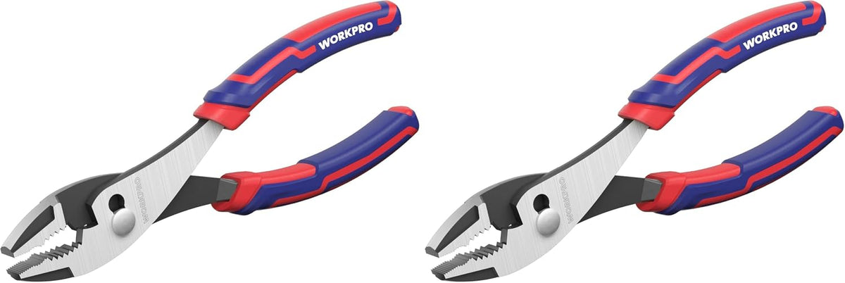 WORKPRO 8” Slip Joint Pliers Tool, Large Soft Grip,Rust Prevention Finish, 3-Zone Serrated Jaw Forged from High Carbon Steel for Maximum Grip