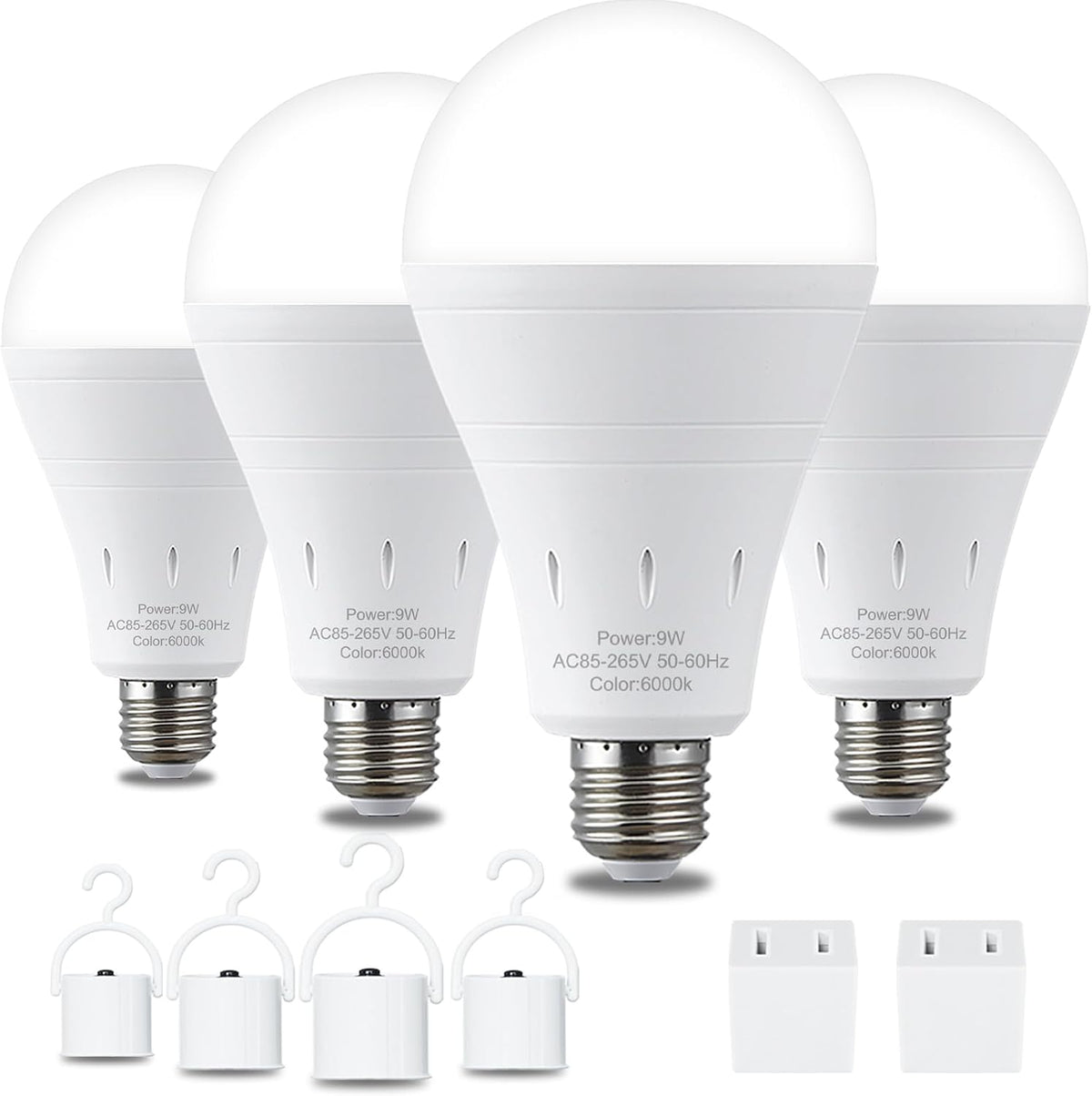 DEBAOBULB 6 Pack Rechargeable Emergency Light Bulbs, Battery Powered LED Light Bulb 6000K Daylight E26 120 Volt 9W 60W Equivalent with 1200mAh for Home Power Outage Camping Hurricane
