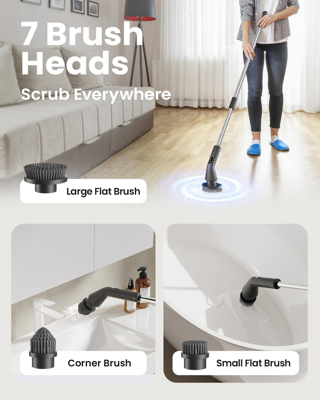 Electric Spin Scrubber, Power Shower Cleaning Brush with Extendable Handle