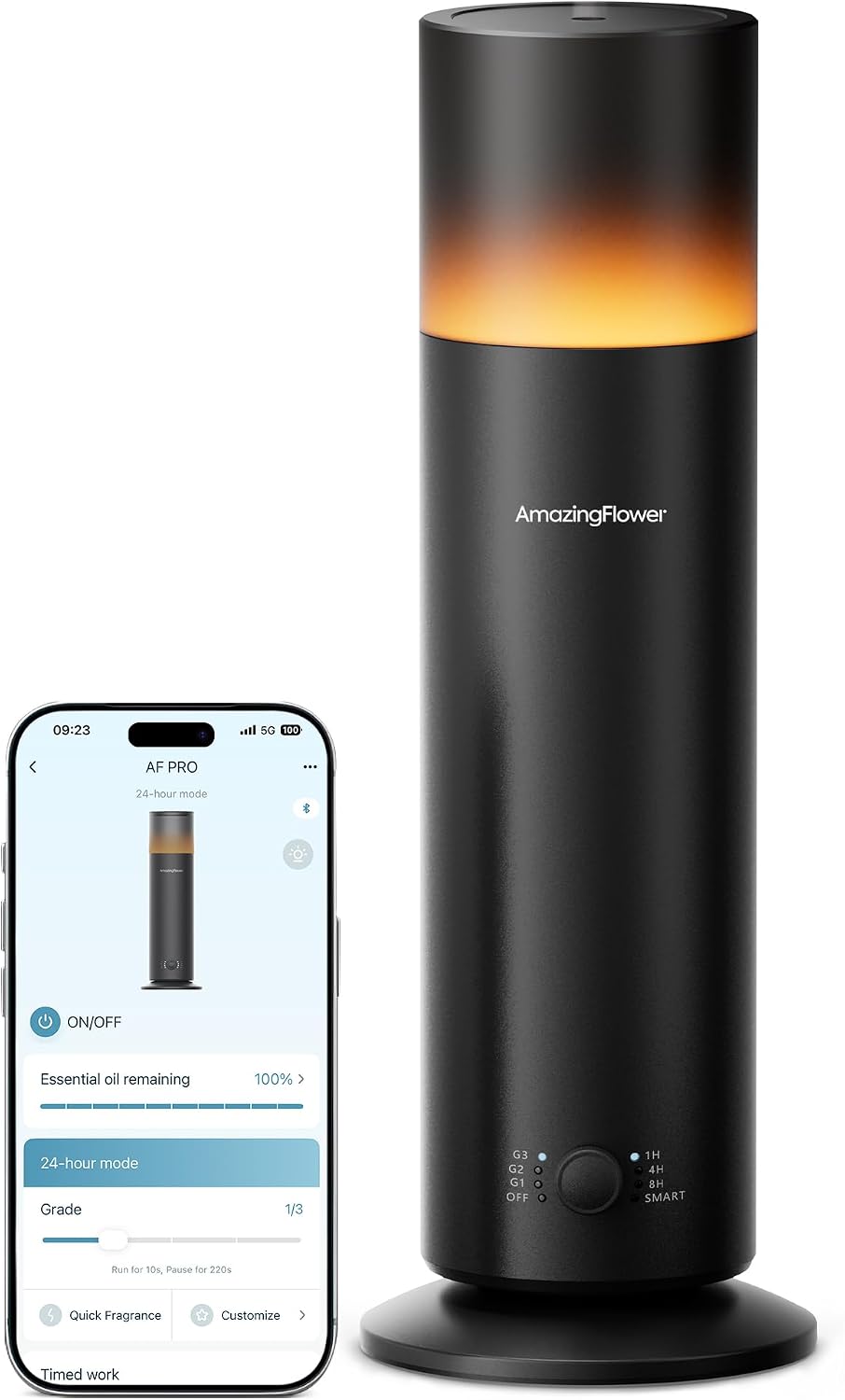 Waterless Essential Oil Diffuser with App Control for Home, Black