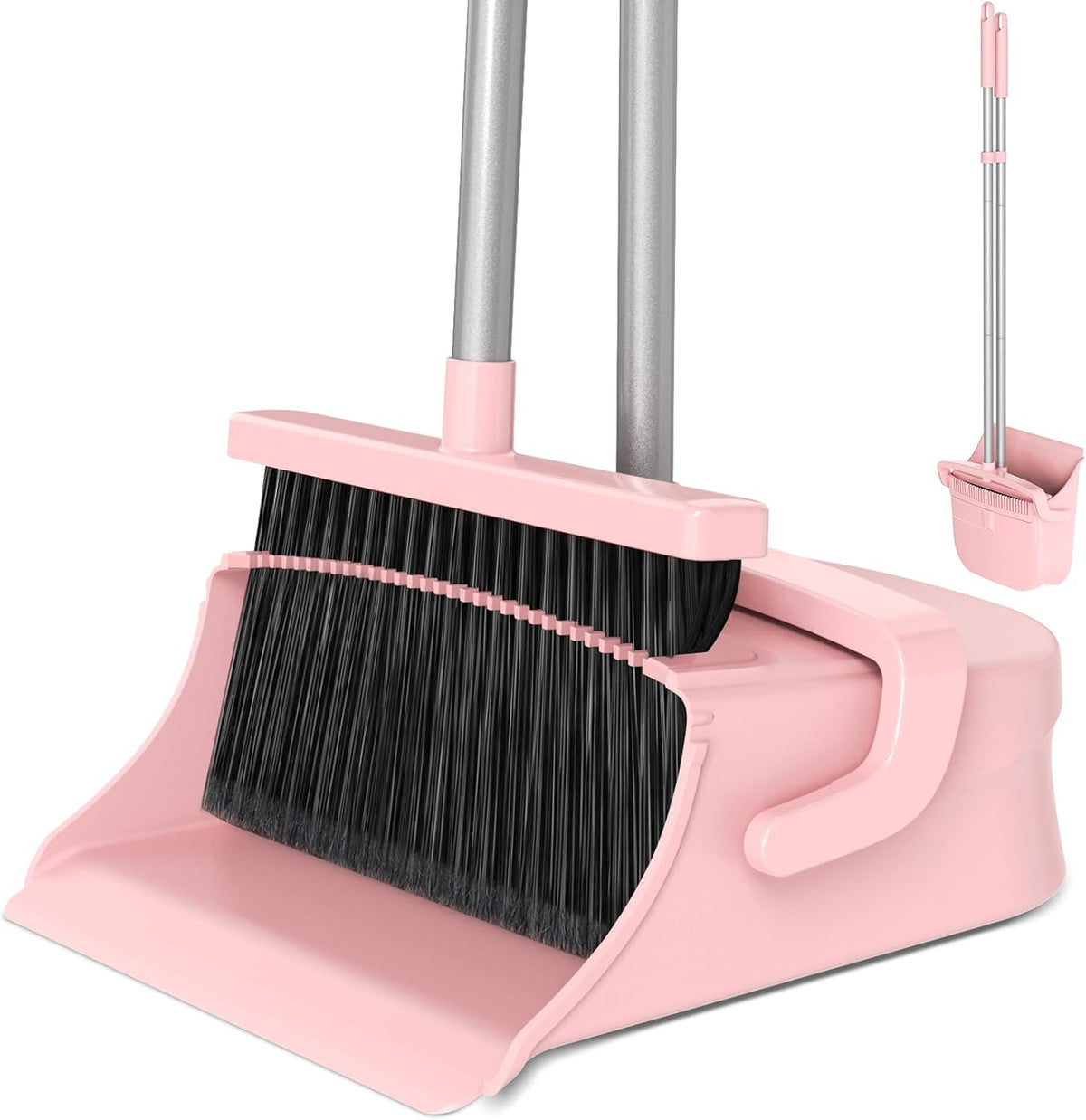 Broom with Dustpan Set for Pet Hair & Dust Cleanup, Red & Gray