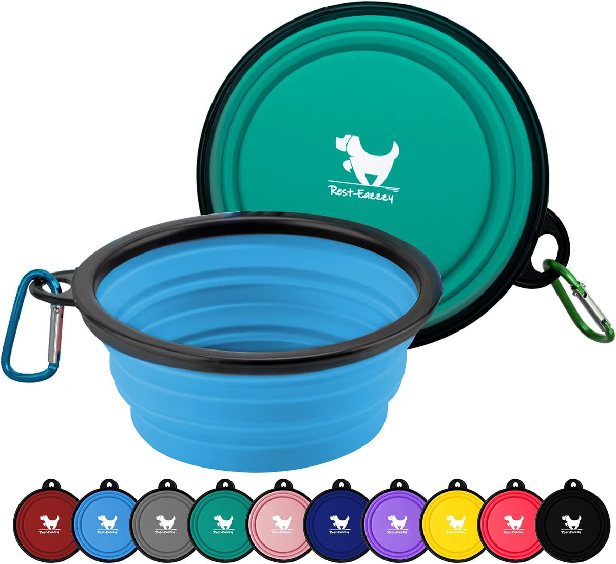 Rest-Eazzzy Collapsible Dog Bowls, 2 Pack Sturdy Portable Dog Water Bowls | Wear-Resistant TPE, Anti-Dust Foldable Travel Dog & Cat Bowls for Camping Walking Hiking with Carabiners