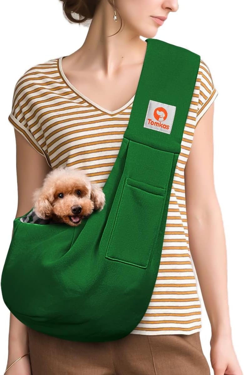 Tomkas Small Dog Sling Carrier - Classic Pocket & Classic Strap - Wrap Carrier - for 3-10 lbs Pets(Black)