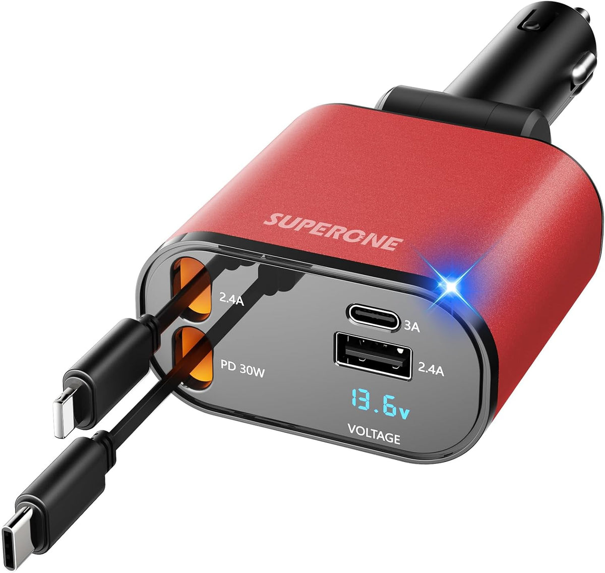 [Upgraded] SUPERONE Retractable Car Charger 4 in 1 Fast Phone Charger