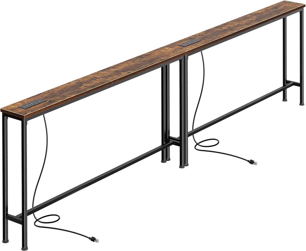 SUPERJARE 78.8 inch Narrow Behind Couch Table with 2 Charging Stations