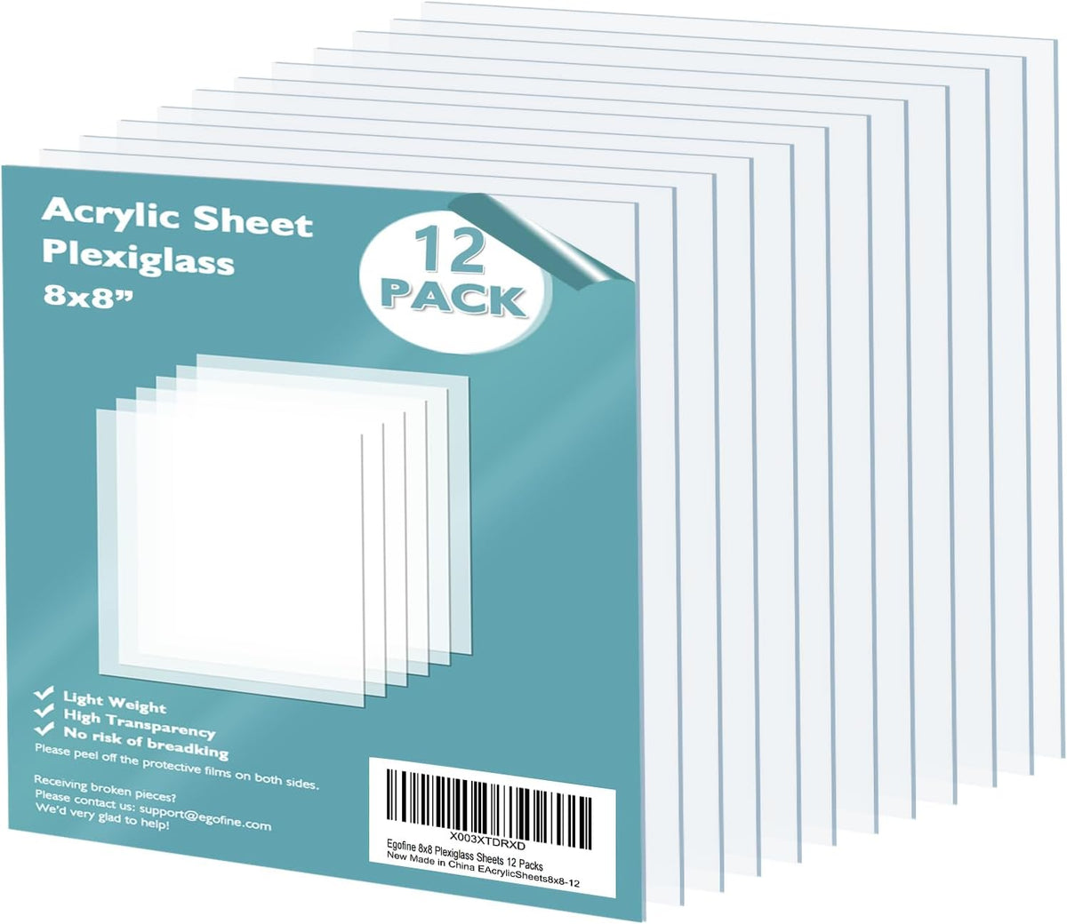 Egofine Plexiglass Sheets Acrylic Sheets 6 Pack of 8x10’’ 0.04 Thick Clear Plastic Cast Transparent Plexi Glass for Crafting Projects, Replacement Picture Frame Glass, DIY Display, Easy to Cut