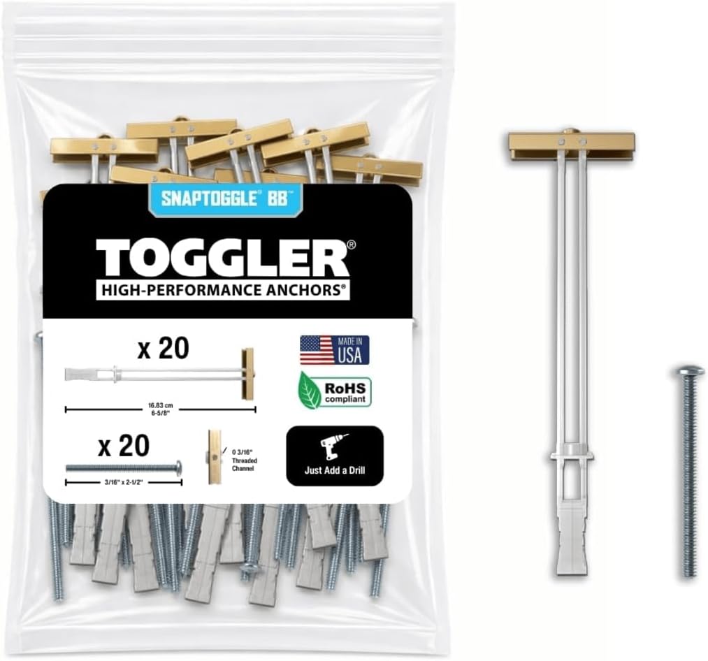 TOGGLER SNAPTOGGLE Drywall Anchors with 1/4-20 Bolts, 20 Pack
