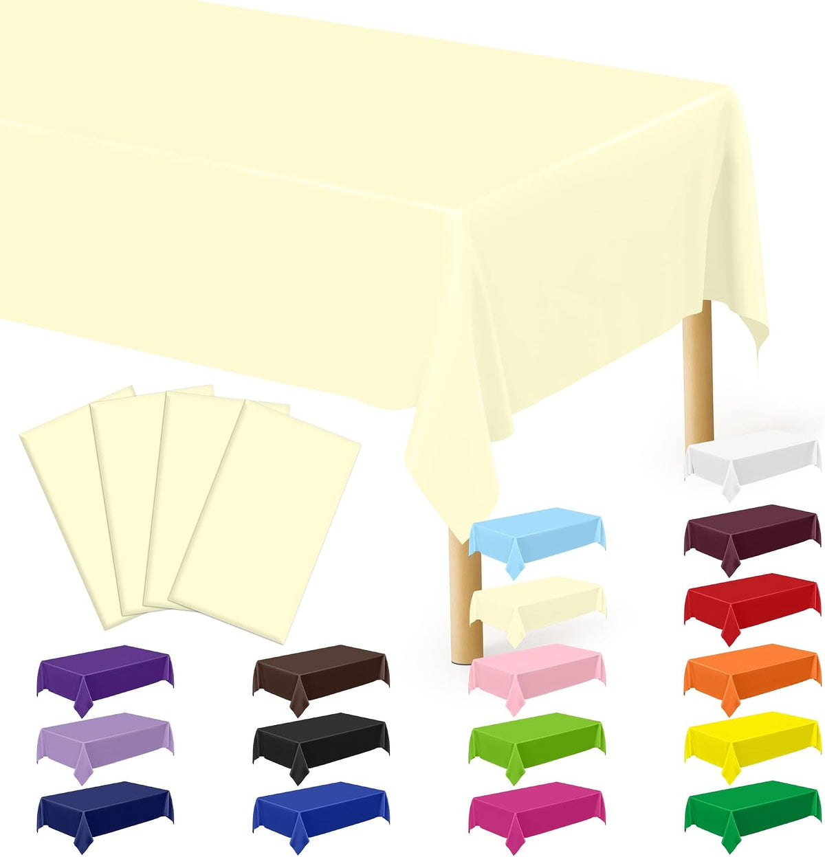 4Pack Black and Gold Tablecloths for Events, 54" x 108" Plastic Table Cloth Disposable for Rectangle Tables, Waterproof Table Cloth Cover for New Years Eve Decorations Holiday Birthday Wedding Dining