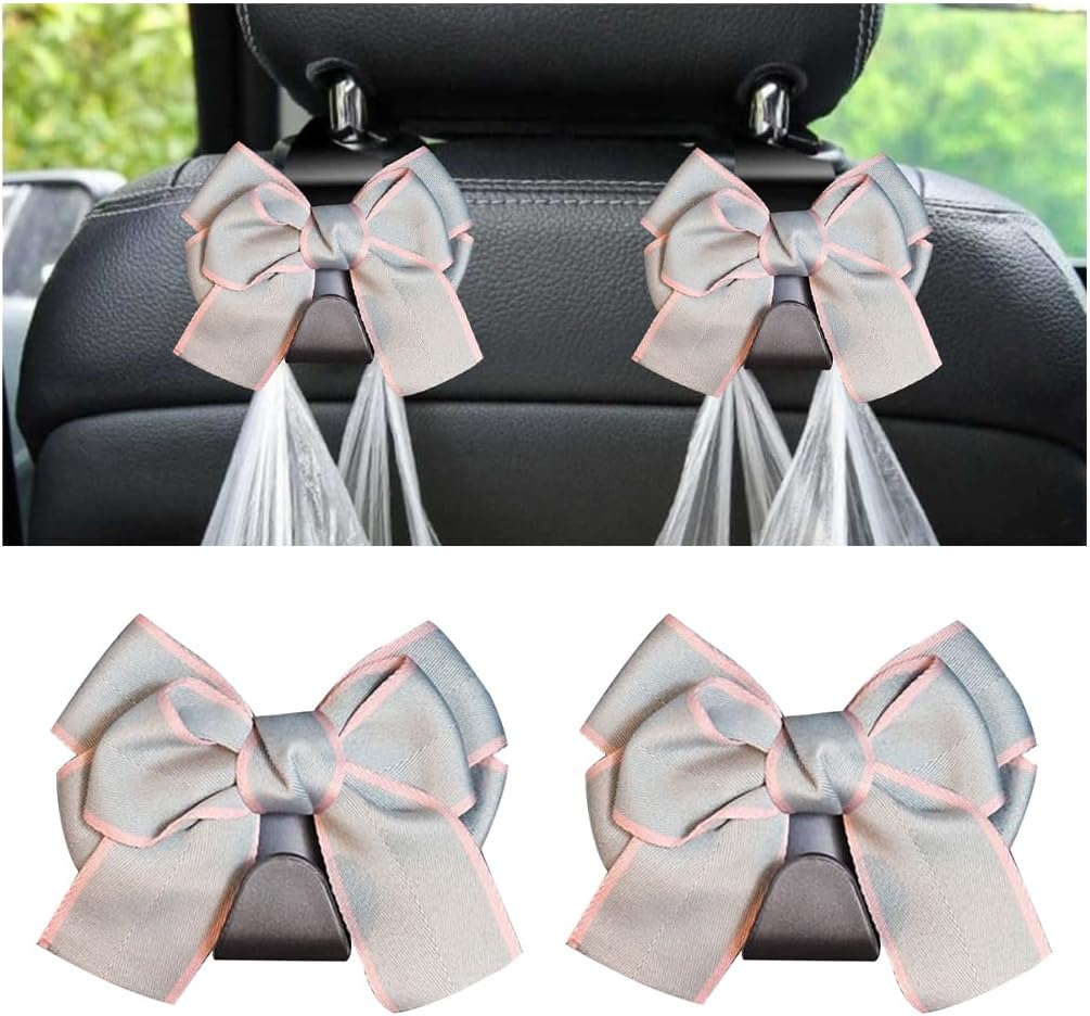 Mandark 2PCS Bow Car Headrest Hooks for Bags, Black Line