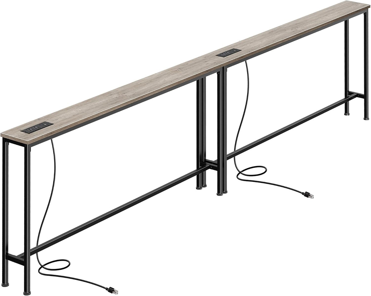 SUPERJARE 78.8 inch Narrow Behind Couch Table with 2 Charging Stations
