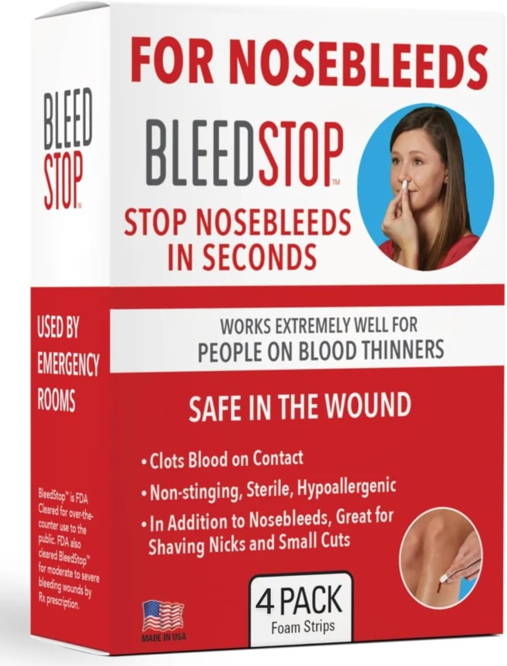 BleedStop™ Nosebleed Strips – Fast Acting Blood Coagulant Foam Inserts – Helps Clot Blood on Contact – Non-Stinging Sterile Hypoallergenic for Mild to Heavy Nosebleeds
