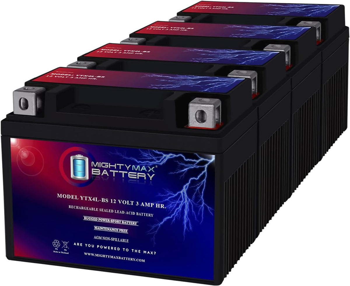Mighty Max Battery YTX4L-BS - 12 Volt 3 AH, 50 CCA, Rechargeable Maintenance Free SLA AGM Motorcycle Battery