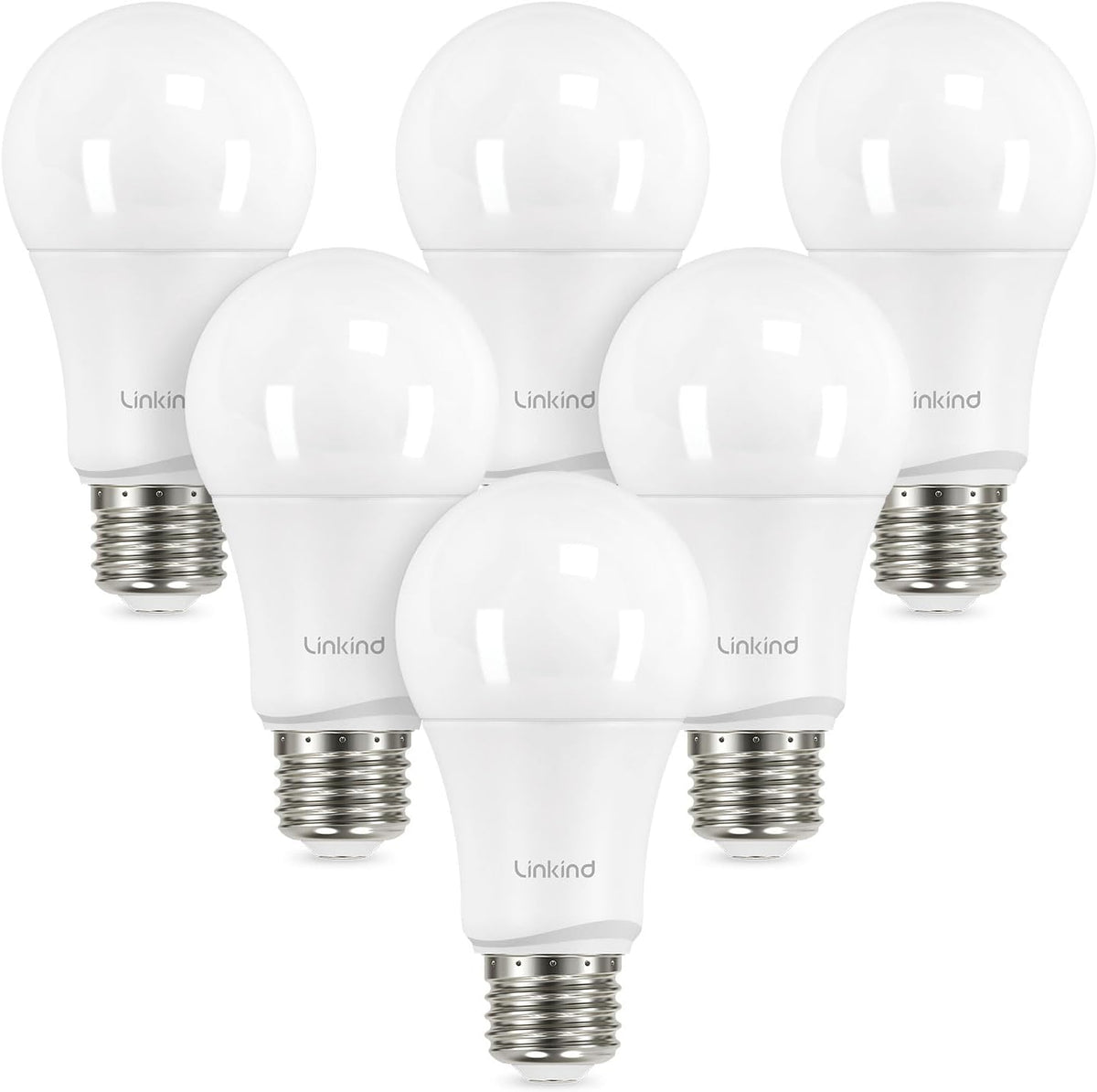 Linkind A19 LED Light Bulbs Dimmable, 60W Equivalent, Energy Efficient 9W, 2700K, 800 Lumens, E26 Standard Base, Lighting for Bedroom Living Room Home Office, 6 Packs