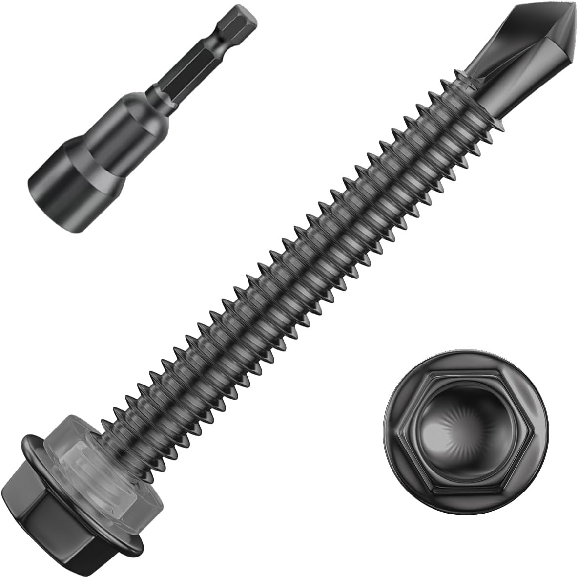 Wensilon (300Pcs) #8×3/4" Hex Washer Head Self Drilling Screws, 410 Stainless Steel Metal SheetScrews，TEK Screws, Sheet Metal Self Tapping Screws