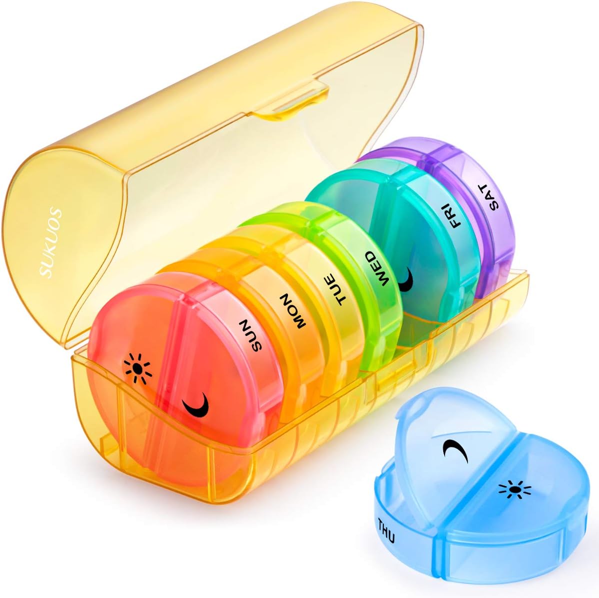Sukuos Large Weekly Pill Organizer 2 Times a Day, Daily Pill Box 7 Day Easy to Open with Double Protection, AM PM Pill Case for Medicine/Vitamin/Fish Oil/Supplements