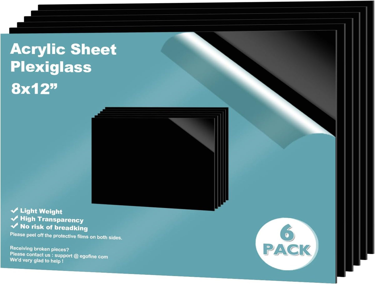Egofine Plexiglass Sheets Acrylic Sheets 6 Pack of 8x10’’ 0.04 Thick Clear Plastic Cast Transparent Plexi Glass for Crafting Projects, Replacement Picture Frame Glass, DIY Display, Easy to Cut