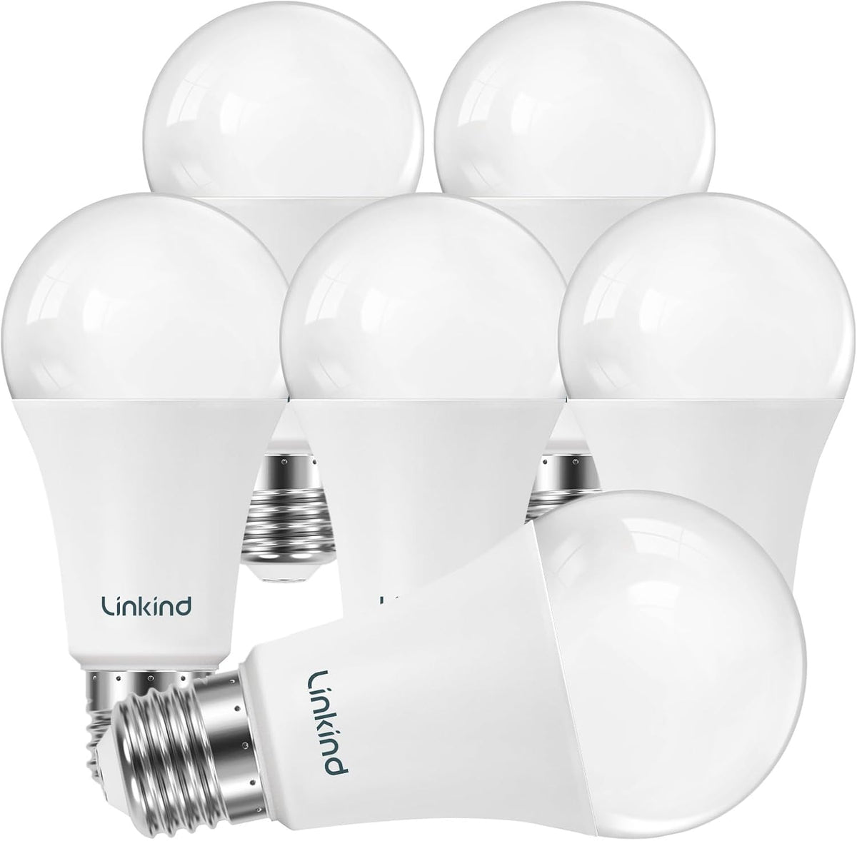 Linkind A19 LED Light Bulbs Dimmable, 60W Equivalent, Energy Efficient 9W, 2700K, 800 Lumens, E26 Standard Base, Lighting for Bedroom Living Room Home Office, 6 Packs