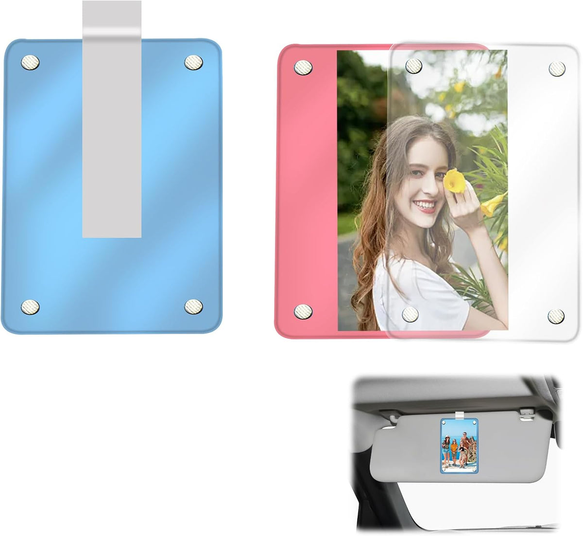 2Pcs Car Picture Holder, Acrylic Magnetic Personalized Photo Holder Car Accessories Car Photo Holder Car Visor Clip, Personalized Car Picture Frame, Suitable for Adding Family or Personal Photos
