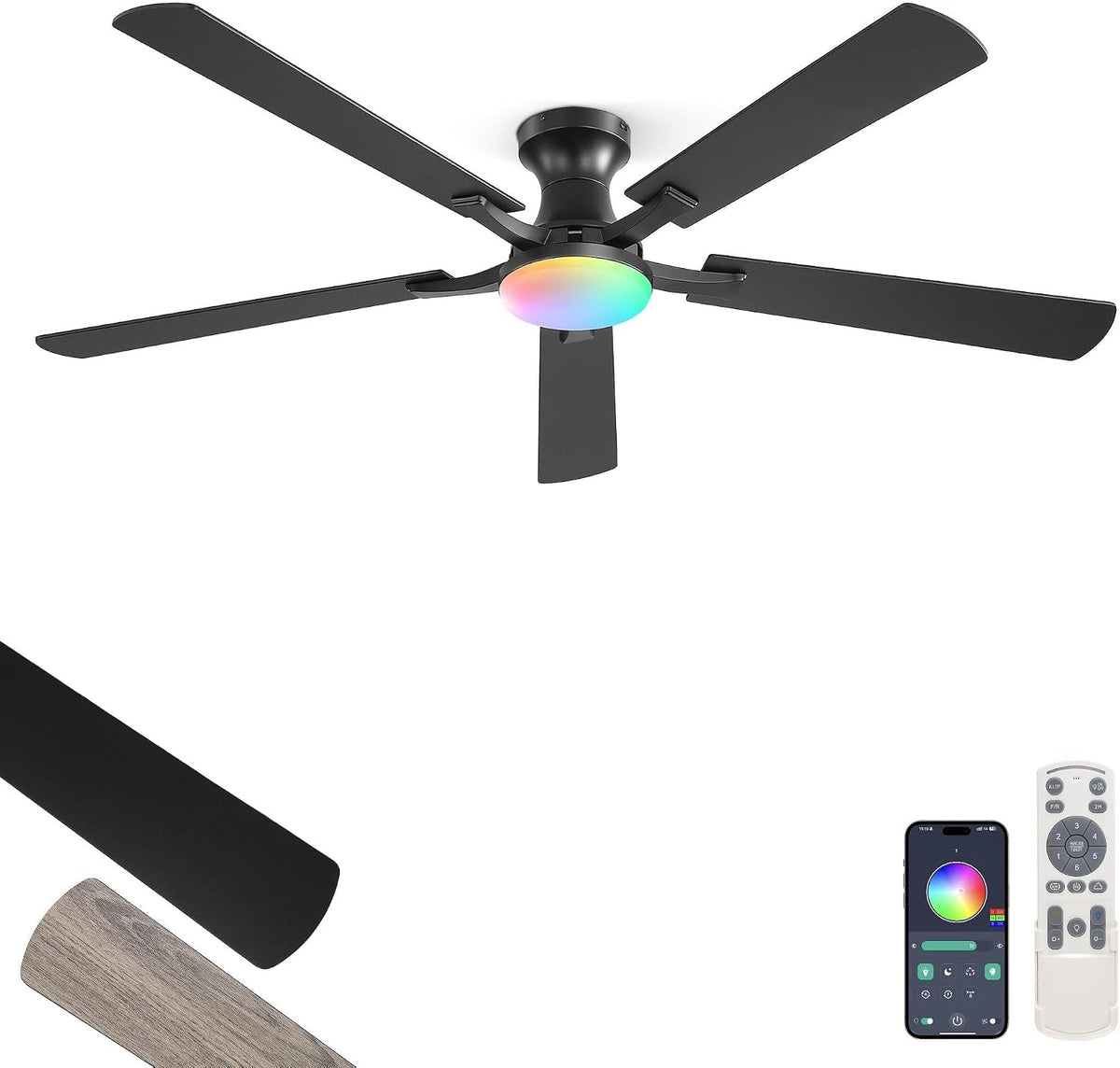 ZMISHIBO 52 Inch Ceiling Fans with Lights, Remote&App Control, Flush Mount