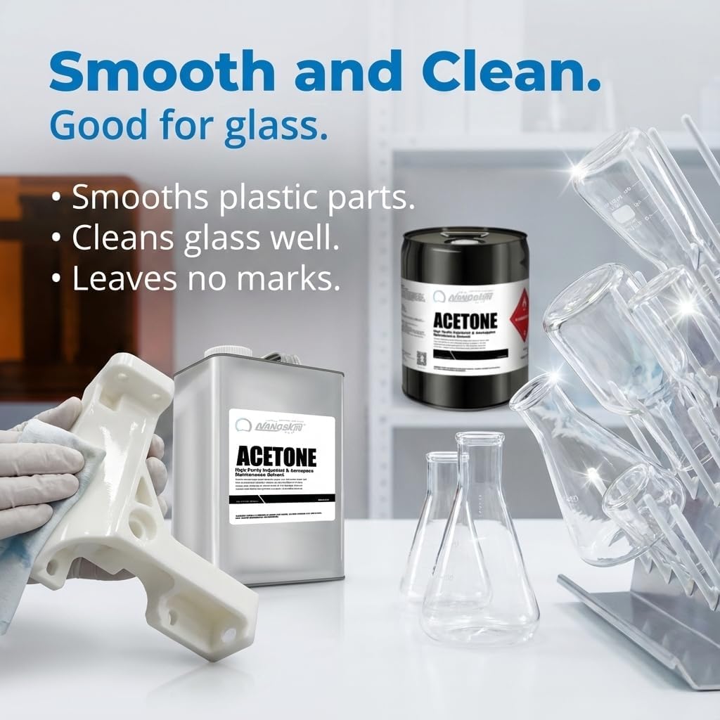 Nanoskin Acetone 1 Gallon – Industrial & Aerospace Grade Solvent Cleaner, Fast-Evaporating Degreaser for Metal, Glass & Composite Surface Prep, Residue-Free Formula for Paint & Adhesive Removal