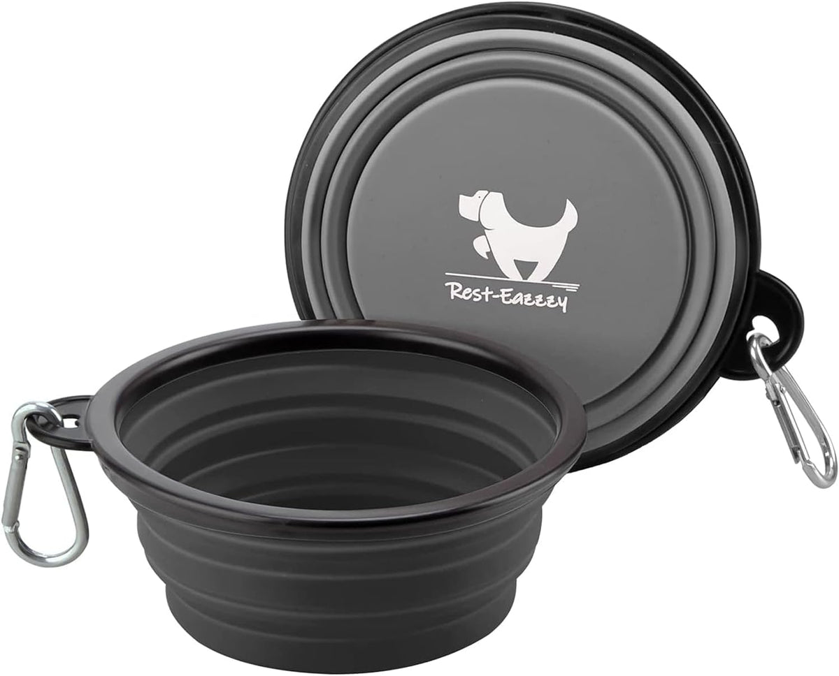 Rest-Eazzzy Collapsible Dog Bowls, 2 Pack Sturdy Portable Dog Water Bowls | Wear-Resistant TPE, Anti-Dust Foldable Travel Dog & Cat Bowls for Camping Walking Hiking with Carabiners