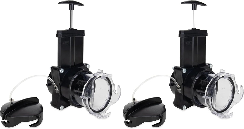 Camco Camper/RV Gate Valve - Features Built-In 3.5-Inch Clear Adapter & 4 Bayonet Prongs - Fits 3-Inch Sewer Fittings & Connects Easily to RV Drain Pipe (39053)