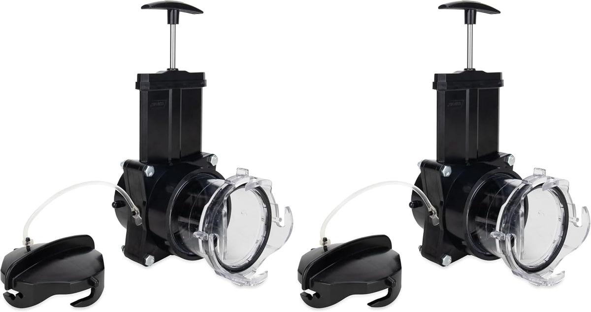 Camco Camper/RV Gate Valve - Features Built-In 3.5-Inch Clear Adapter & 4 Bayonet Prongs - Fits 3-Inch Sewer Fittings & Connects Easily to RV Drain Pipe (39053)