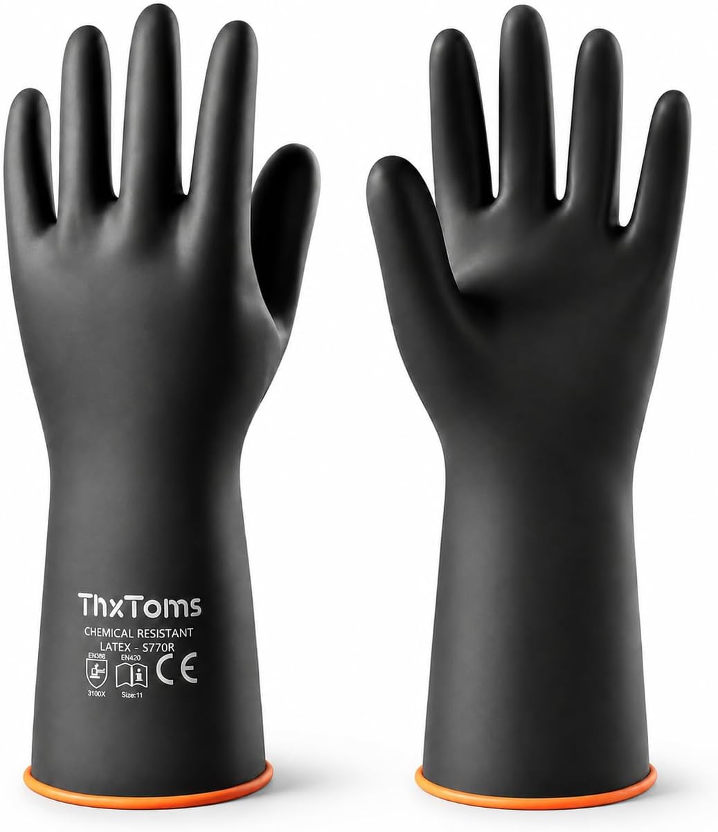 ThxToms Chemical Resistant Gloves, 28 Mil Heavy Duty Latex, 18 Inch, 1 Pair