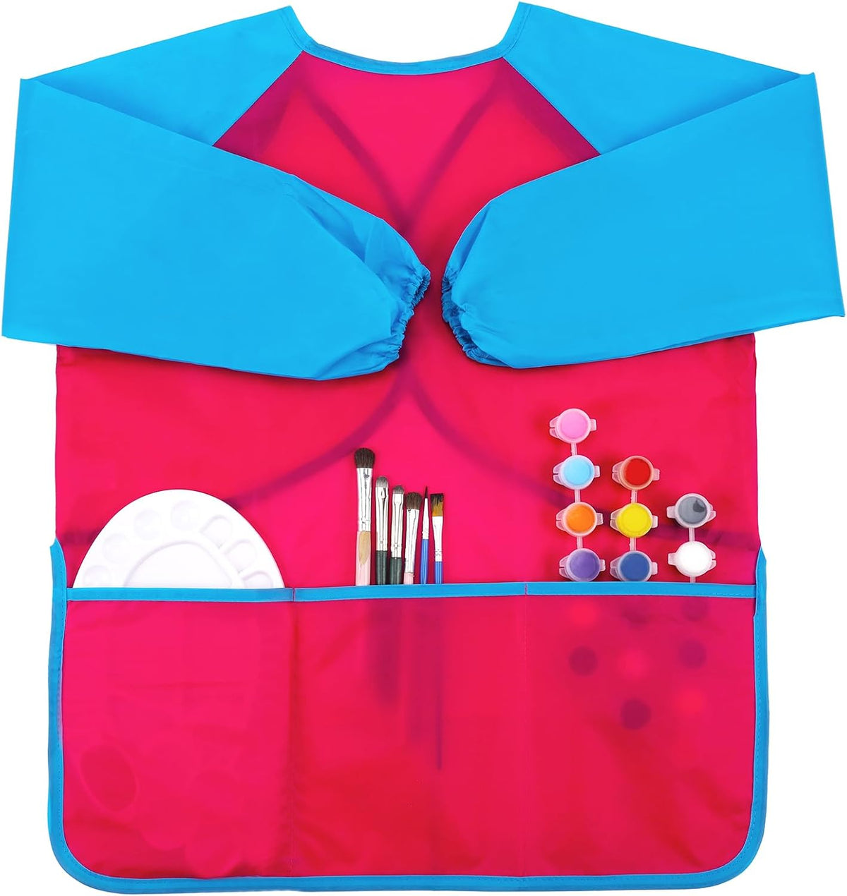 Zkptops 2 Pack Kids Art Smock Colorful Waterproof Children Art Aprons Artist Painting Aprons with Long Sleeve 3 Roomy Pockets for Age 3-7 Years,Yellow and Blue