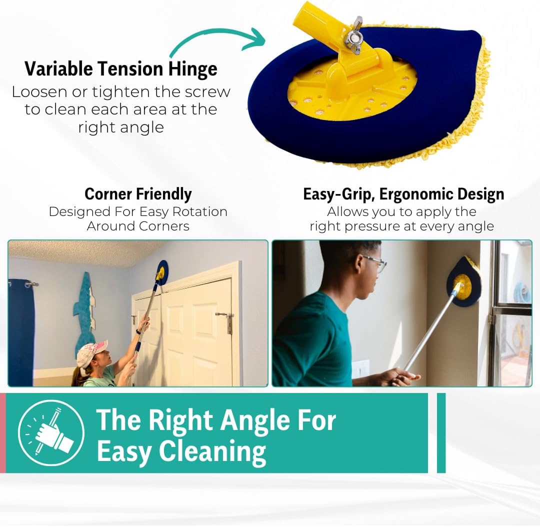 CHOMP Long Handle Wall Cleaner, 5 Minute CleanWalls Extendable Wall Washer, Ceiling Cleaner, Baseboard Duster, Telescoping Dry Dust and Wet Wash Cleaning Mop with Washable Microfiber Pad