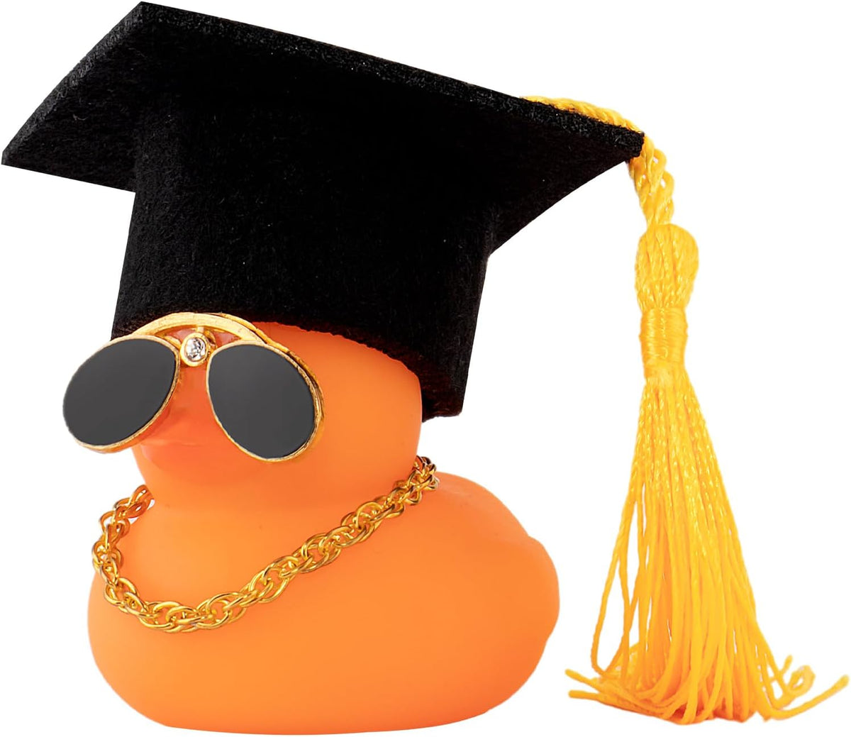 wonuu Car Dashboard Decor Graduation Hat Color Rubber Duck, Car Ducks Ornaments with Mini Graduation Hat Necklace Sunglasses (Gold)